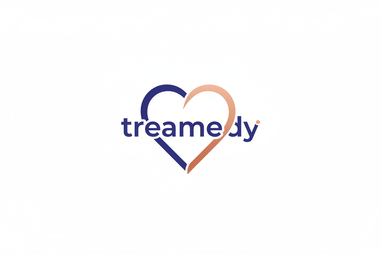 logo like heart with name treamedy
